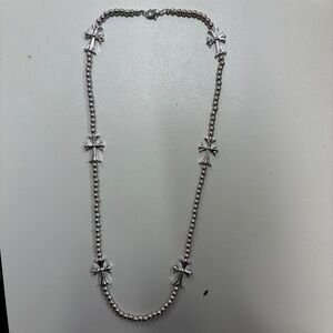 Chrome Hearts Style Silver Cross Long Chain Necklace